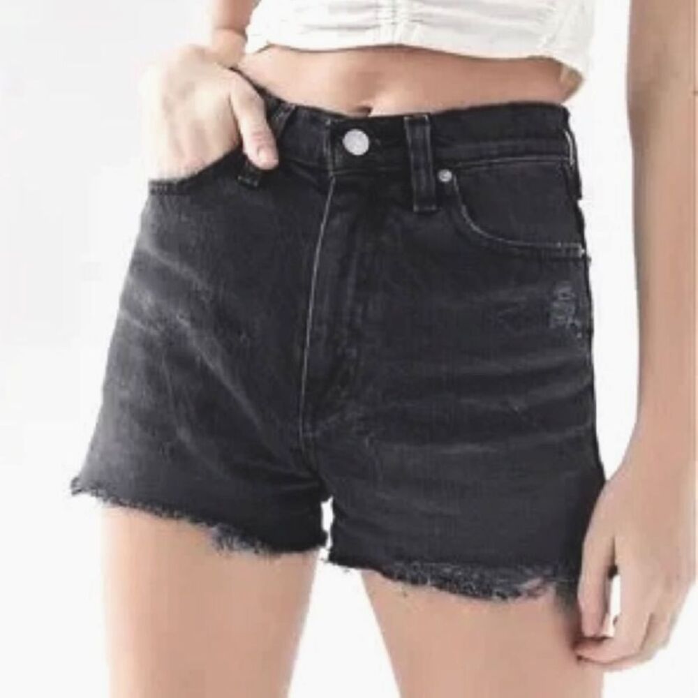 UNIQLO Denim High Rise Cutoff Frayed Hem Jean Shorts Womens 30 Black Grunge Boho